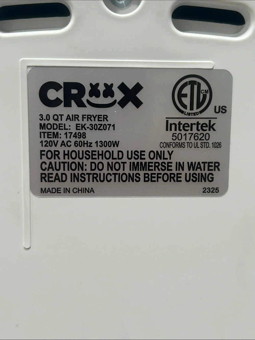 CRUX White Digital Air Fryer 3.0 QT Touch Screen
